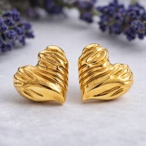 Minimalist Textured Heart 18K Gold Plated Stainless Steel Dainty Stud Earrings
